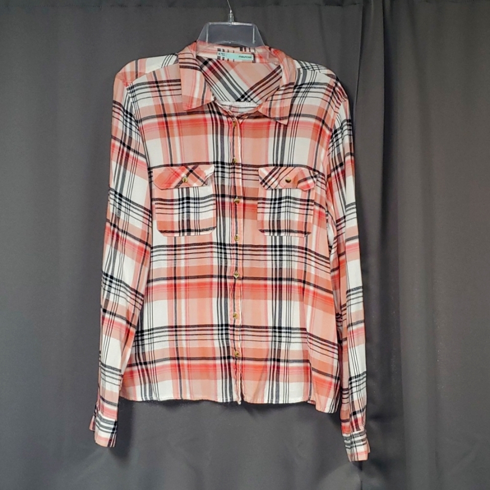 MAURICES XL PINK AND BLACK L/S BUTTON DOWN SHIRT